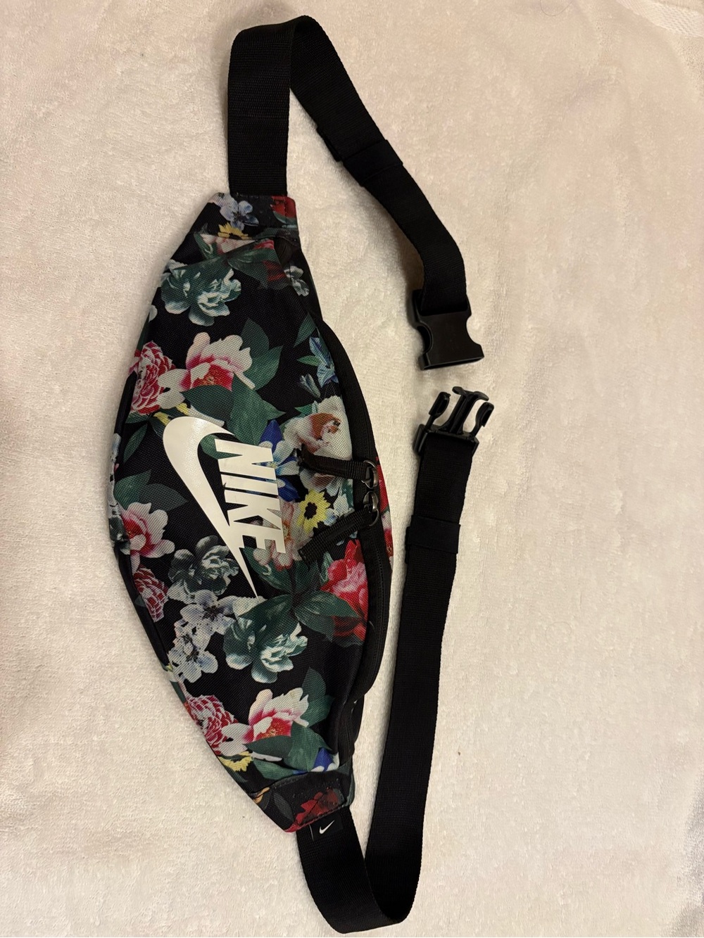 Nike Black Floral Sling Bag with White Swoosh